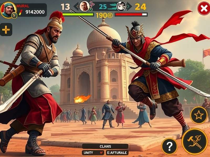Mughal Samurai Clash gameplay screenshot showing battle between Mughal and Samurai warriors